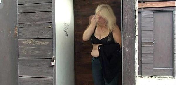  Blonde granny fucked from behind in changing room